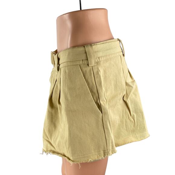 Lioness Women's Tan Belted Mid Waist Pleated Cutoff A Line Mini Skirt Size M - Picture 3 of 6